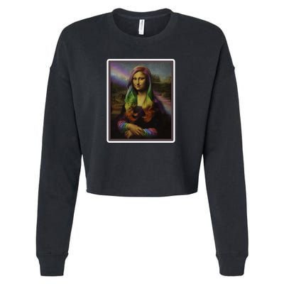 Rainbow Mona Lisa Art Painting Cropped Pullover Crew