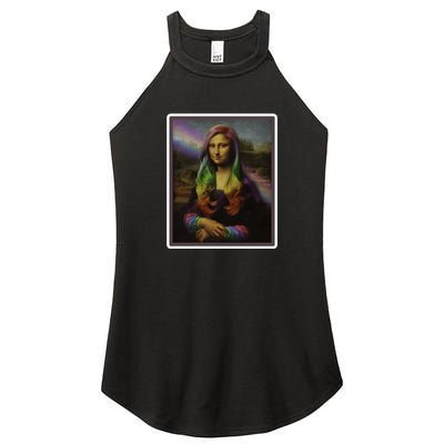 Rainbow Mona Lisa Art Painting Women's Perfect Tri Rocker Tank