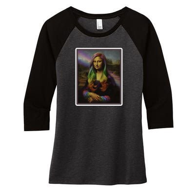 Rainbow Mona Lisa Art Painting Women's Tri-Blend 3/4-Sleeve Raglan Shirt