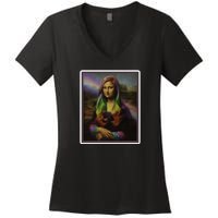 Rainbow Mona Lisa Art Painting Women's V-Neck T-Shirt