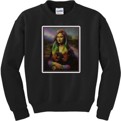 Rainbow Mona Lisa Art Painting Kids Sweatshirt