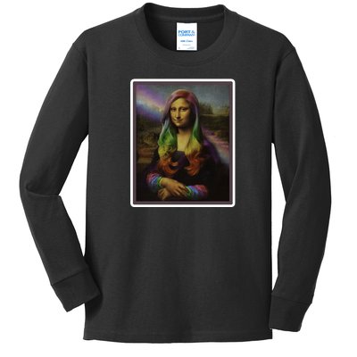 Rainbow Mona Lisa Art Painting Kids Long Sleeve Shirt