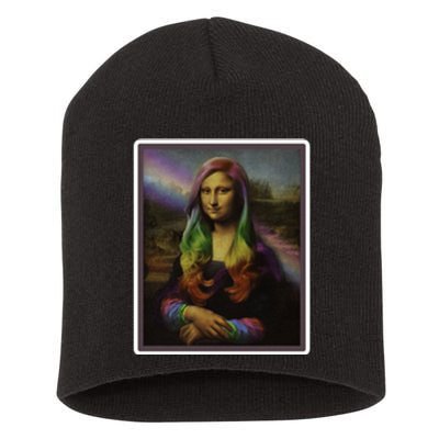 Rainbow Mona Lisa Art Painting Short Acrylic Beanie