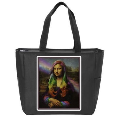 Rainbow Mona Lisa Art Painting Zip Tote Bag