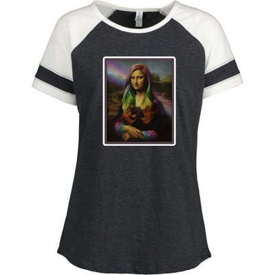 Rainbow Mona Lisa Art Painting Enza Ladies Jersey Colorblock Tee