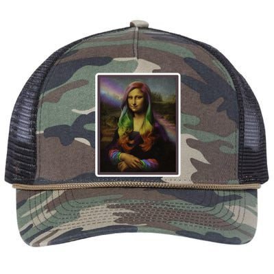 Rainbow Mona Lisa Art Painting Retro Rope Trucker Hat Cap