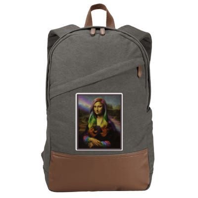 Rainbow Mona Lisa Art Painting Cotton Canvas Backpack