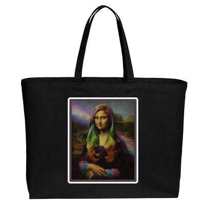 Rainbow Mona Lisa Art Painting Cotton Canvas Jumbo Tote