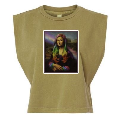 Rainbow Mona Lisa Art Painting Garment-Dyed Women's Muscle Tee