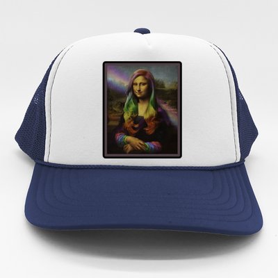 Rainbow Mona Lisa Art Painting Trucker Hat