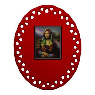 Rainbow Mona Lisa Art Painting Ceramic Oval Ornament