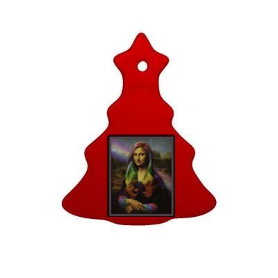 Rainbow Mona Lisa Art Painting Ceramic Tree Ornament