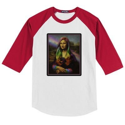 Rainbow Mona Lisa Art Painting Kids Colorblock Raglan Jersey