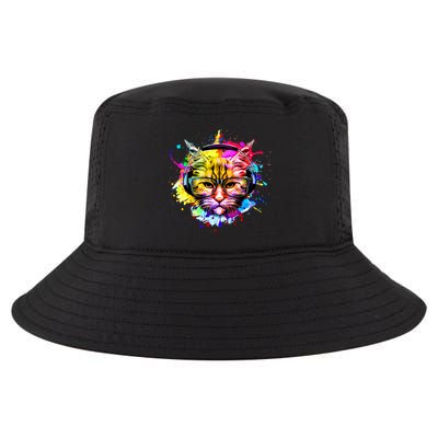 Rainbow Paint Hipster DJ Cat Cool Comfort Performance Bucket Hat