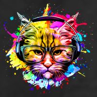 Rainbow Paint Hipster DJ Cat Cool Comfort Performance Bucket Hat
