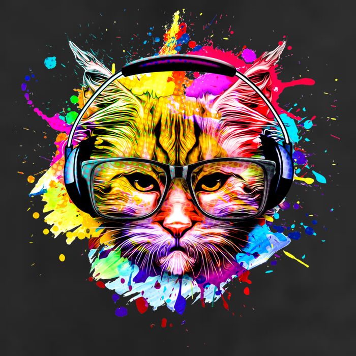 Rainbow Paint Hipster DJ Cat Cool Comfort Performance Bucket Hat