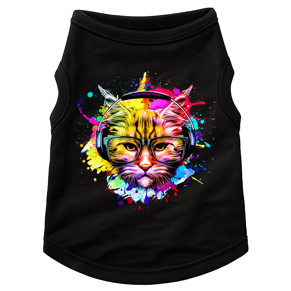 Rainbow Paint Hipster DJ Cat Doggie Tank