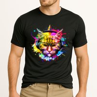 Rainbow Paint Hipster DJ Cat Cooling Performance Crew T-Shirt