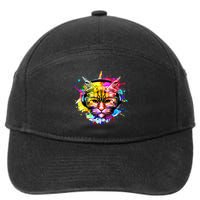 Rainbow Paint Hipster DJ Cat 7-Panel Snapback Hat