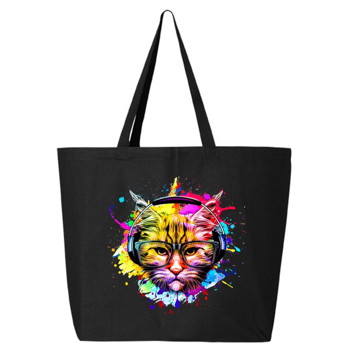Rainbow Paint Hipster DJ Cat 25L Jumbo Tote