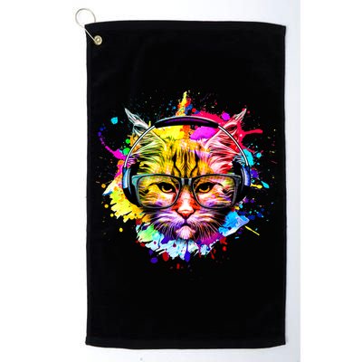 Rainbow Paint Hipster DJ Cat Golf Towel
