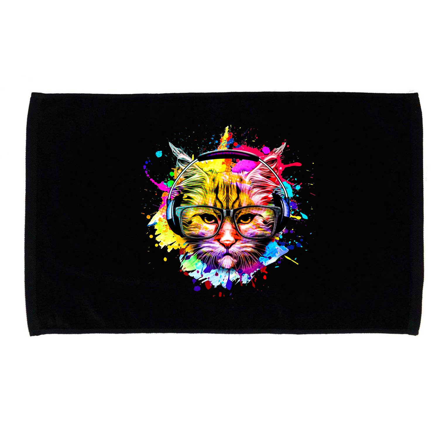 Rainbow Paint Hipster DJ Cat Microfiber Hand Towel