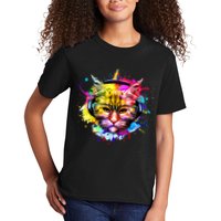 Rainbow Paint Hipster DJ Cat Kids T-Shirt