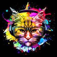 Rainbow Paint Hipster DJ Cat Kids T-Shirt