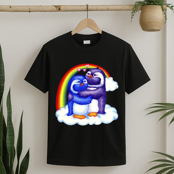 Rainbow Penguin Love Birds T-Shirt