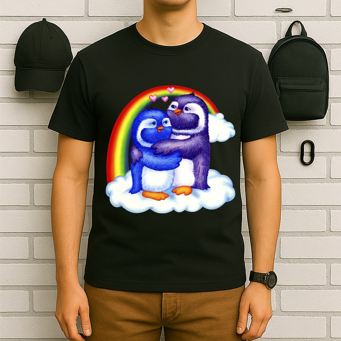 Rainbow Penguin Love Birds T-Shirt