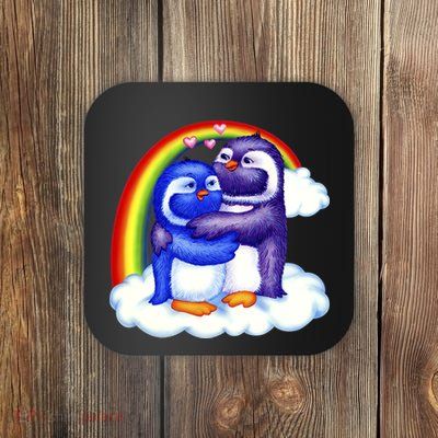 Rainbow Penguin Love Birds Coaster