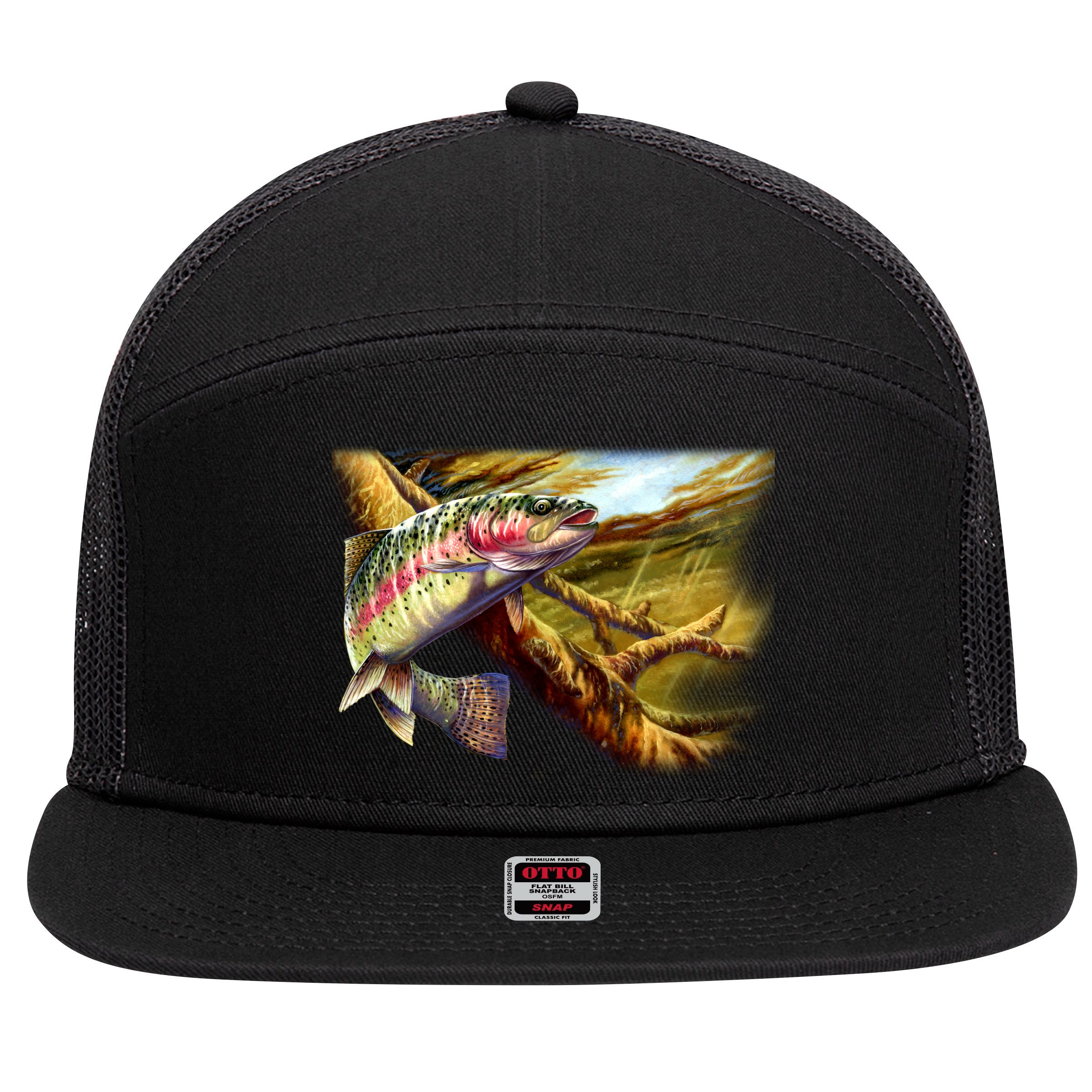 Rainbow Trout Fishing 7 Panel Mesh Trucker Snapback Hat
