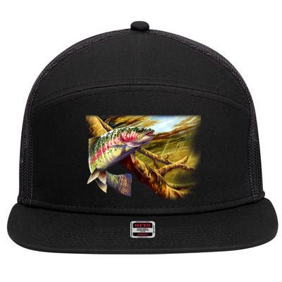 Rainbow Trout Fishing 7 Panel Mesh Trucker Snapback Hat