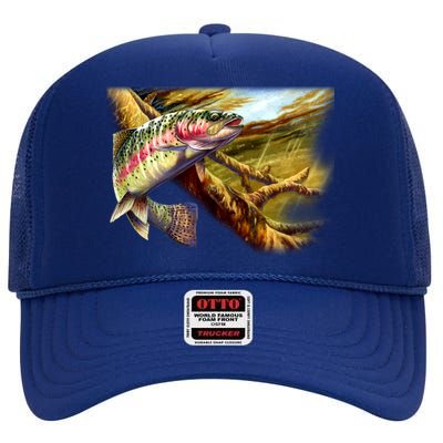 Rainbow Trout Fishing High Crown Mesh Back Trucker Hat