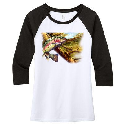 Rainbow Trout Fishing Women's Tri-Blend 3/4-Sleeve Raglan Shirt