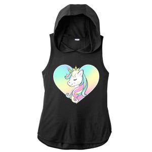 Rainbow Unicorn Heart Ladies PosiCharge Tri-Blend Wicking Draft Hoodie Tank