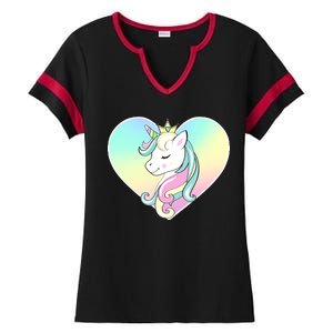 Rainbow Unicorn Heart Ladies Halftime Notch Neck Tee