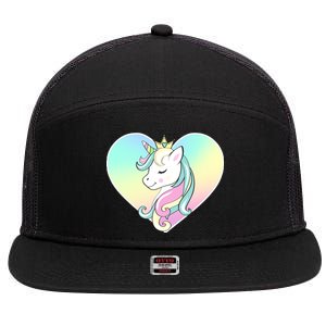 Rainbow Unicorn Heart 7 Panel Mesh Trucker Snapback Hat