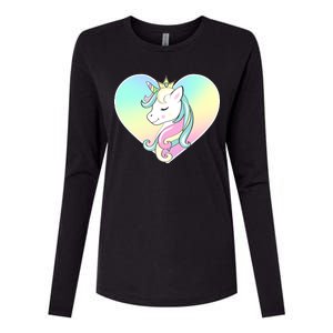 Rainbow Unicorn Heart Womens Cotton Relaxed Long Sleeve T-Shirt