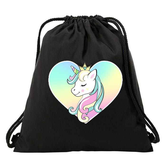 Rainbow Unicorn Heart Drawstring Bag