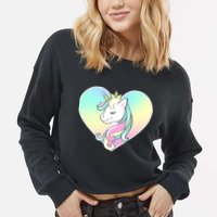Rainbow Unicorn Heart Cropped Pullover Crew