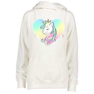 Rainbow Unicorn Heart Womens Funnel Neck Pullover Hood