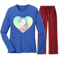 Rainbow Unicorn Heart Women's Long Sleeve Flannel Pajama Set 