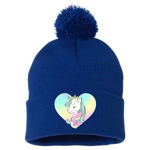 Rainbow Unicorn Heart Pom Pom 12in Knit Beanie