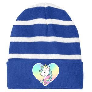 Rainbow Unicorn Heart Striped Beanie with Solid Band