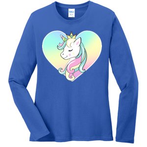 Rainbow Unicorn Heart Ladies Long Sleeve Shirt