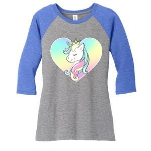 Rainbow Unicorn Heart Women's Tri-Blend 3/4-Sleeve Raglan Shirt