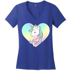 Rainbow Unicorn Heart Women's V-Neck T-Shirt