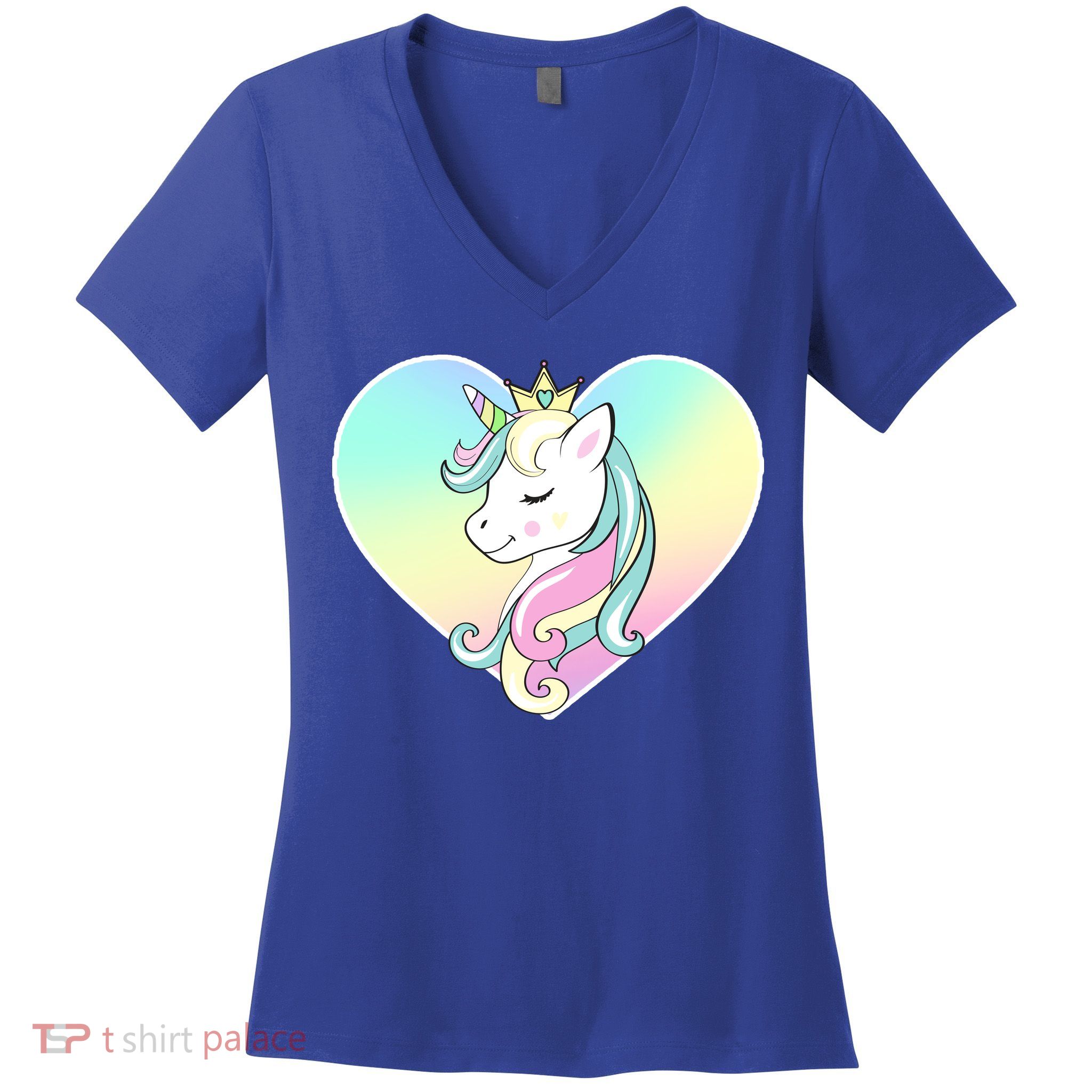 Rainbow Unicorn Heart Women's V-Neck T-Shirt