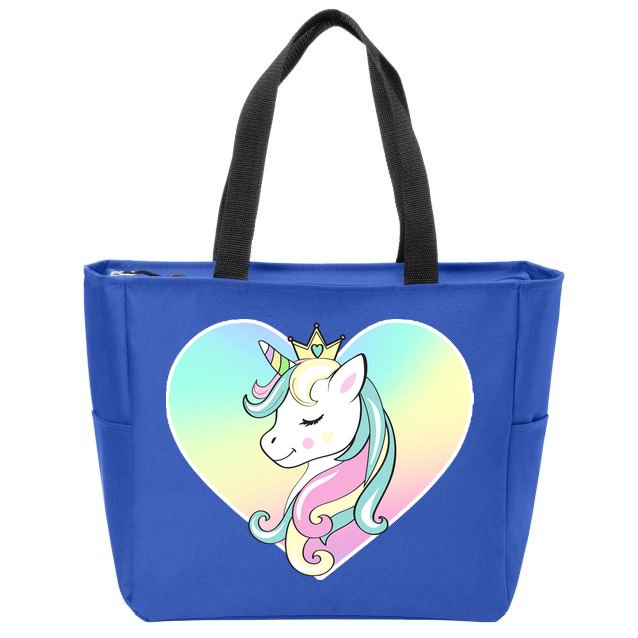 Rainbow Unicorn Heart Zip Tote Bag